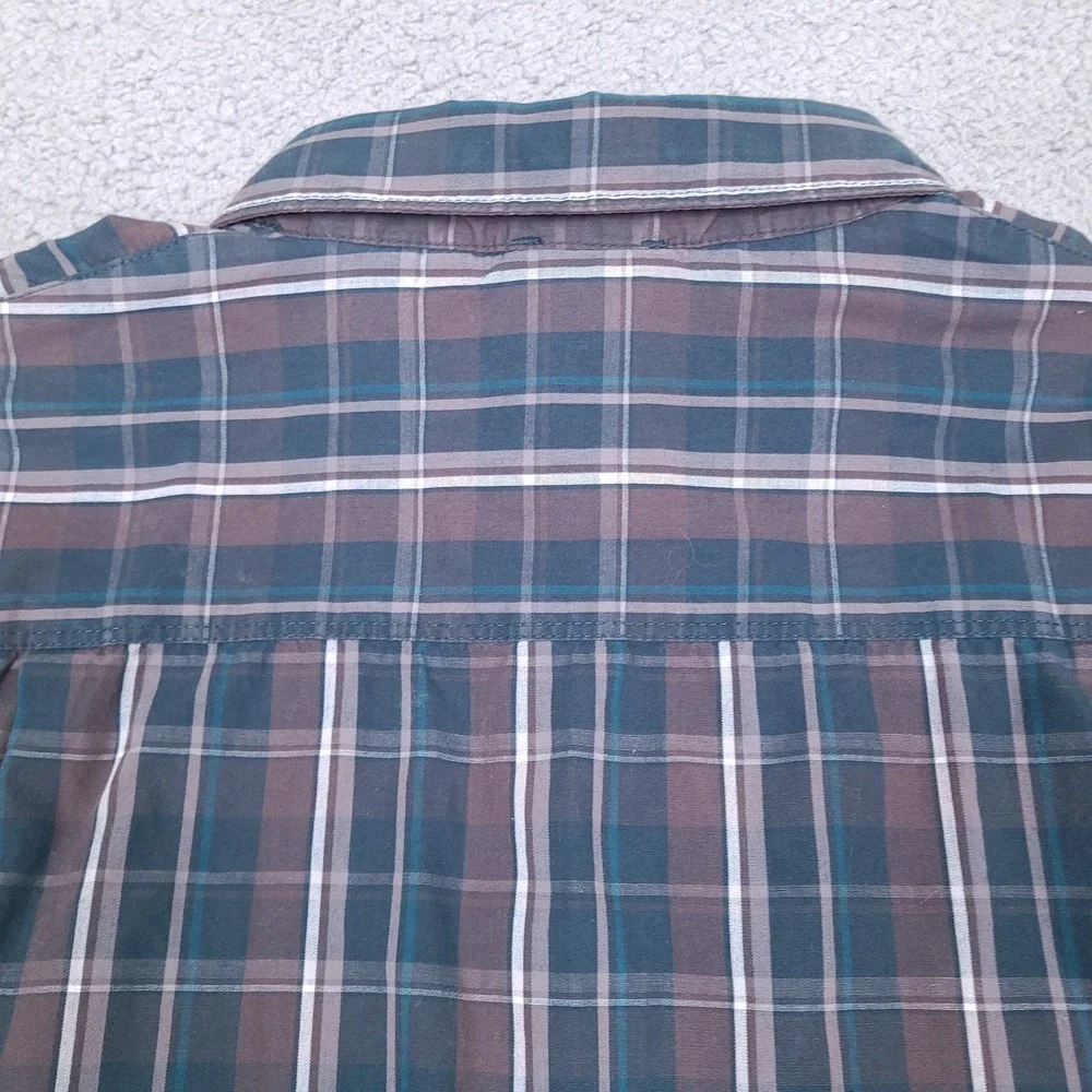 The North‎ Face Shirt Mens Medium Aqua Blue Gray Plaid Button Down Long Sleeve